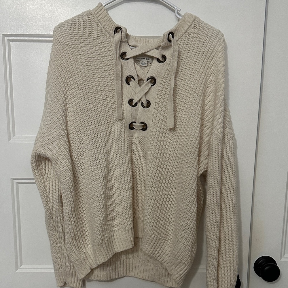 American Eagle Outfitters Cream Lace-Up  Sweater